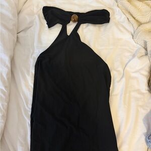 PrettyLittleThing Black Halter Top with Wooden Detail